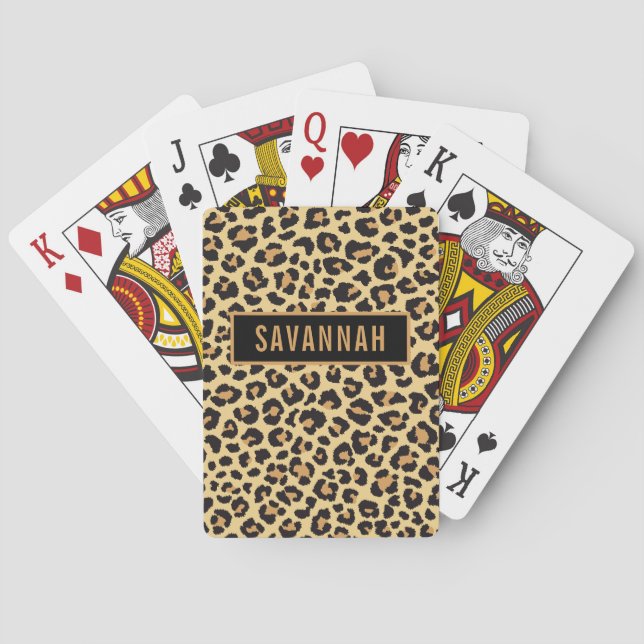 Custom Name Leopard Animal Print Pattern Classic Playing Cards (Back)