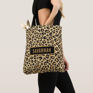 Custom Name Leopard Animal Print Pattern Classic Tote Bag