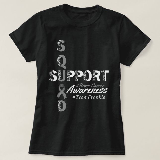 Custom Name Leopard Brain Cancer Support Squad T-Shirt (Design Front)