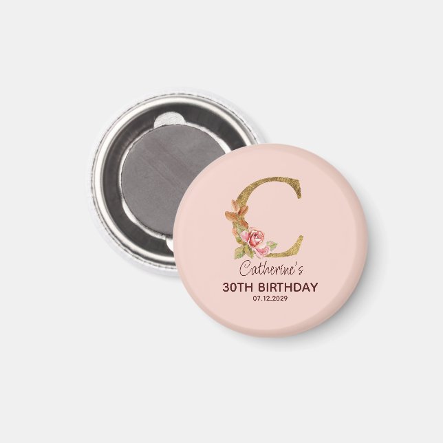 Custom Name Letter C Gold Blush Pink Roses Magnet (Front/Back)