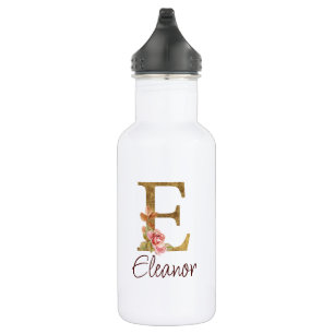 Custom Name Letter E Gold Foil Blush Pink Roses 532 Ml Water Bottle