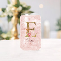 Custom Name Letter E Gold Foil Blush Pink Roses