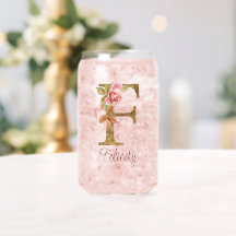 Custom Name Letter F Gold Foil Blush Pink Roses