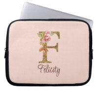 Custom Name Letter F Gold Foil Blush Pink Roses