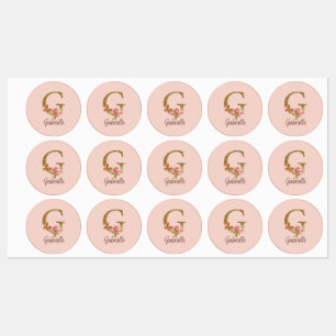 Custom Name Letter G Gold Foil Blush Pink Roses