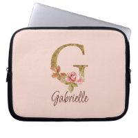Custom Name Letter G Gold Foil Blush Pink Roses