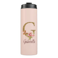 Custom Name Letter G Gold Foil Blush Pink Roses