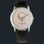 Custom Name Letter G Gold Foil Blush Pink Roses Watch<br><div class="desc">Custom Name Letter G Gold Foil Blush Pink Roses design blends timeless floral elegance with shimmering gold—perfect for romantic expressions,  soft feminine style,  personalised name keepsakes,  and customised party favours. Click 'Personalise' to add your name or a loved one’s.</div>