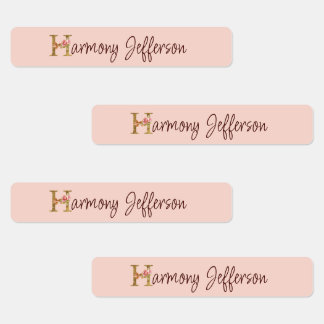Custom Name Letter H Gold Foil Blush Pink Roses