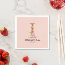 Custom Name Letter I Gold Blush Pink Roses