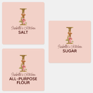 Custom Name Letter I Gold Blush Pink Roses Pantry