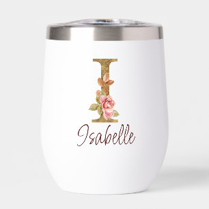 Custom Name Letter I Gold Foil Blush Pink Roses