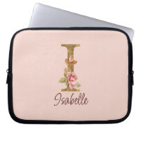 Custom Name Letter I Gold Foil Blush Pink Roses