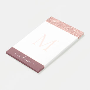 Custom Name Letter Rose Gold Glitter Sticky Notes
