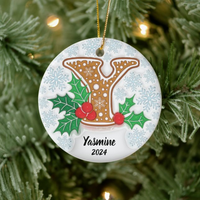 Custom Name Letter Y Monogram Ceramic Ornament (Tree)