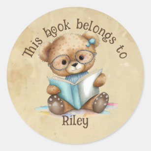 Custom Name Librarian Library Books Teddy Bear Classic Round Sticker