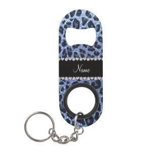 Custom name light blue glitter leopard print