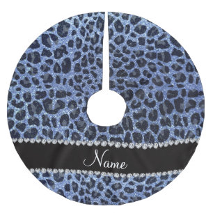Custom name light blue glitter leopard print brushed polyester tree skirt