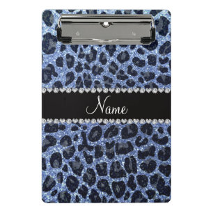 Custom name light blue glitter leopard print mini clipboard