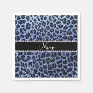 Custom name light blue glitter leopard print napkin