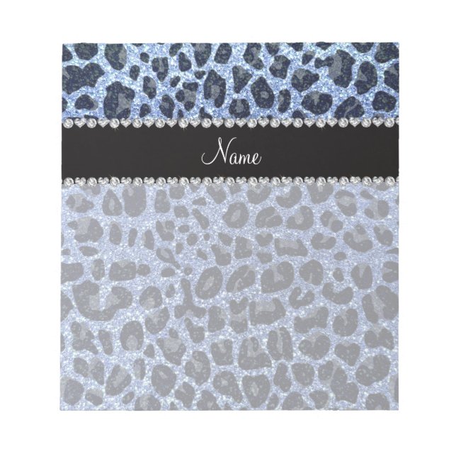 Custom name light blue glitter leopard print notepad (Front)