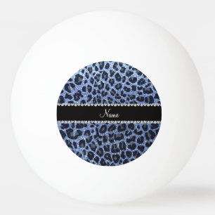 Custom name light blue glitter leopard print ping pong ball