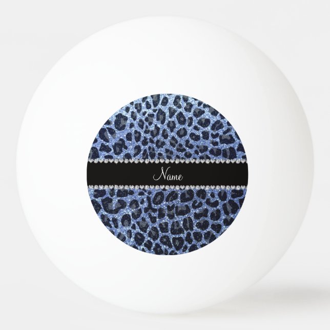 Custom name light blue glitter leopard print ping pong ball (Back)