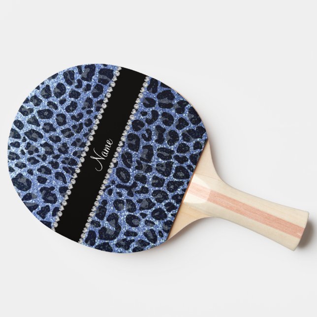 Custom name light blue glitter leopard print ping pong paddle (Side)