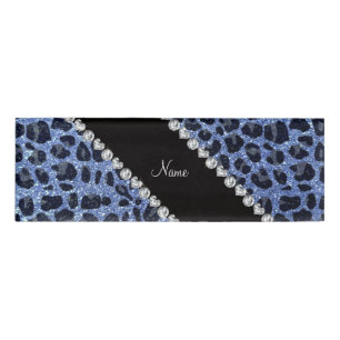 Custom name light blue glitter leopard print tag