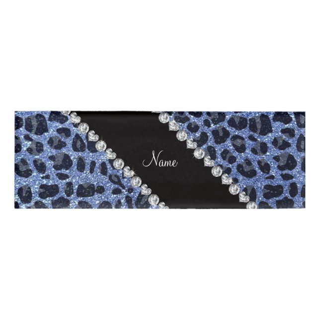 Custom name light blue glitter leopard print tag (Front)
