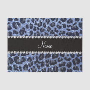 Custom name light blue glitter leopard print tissue paper
