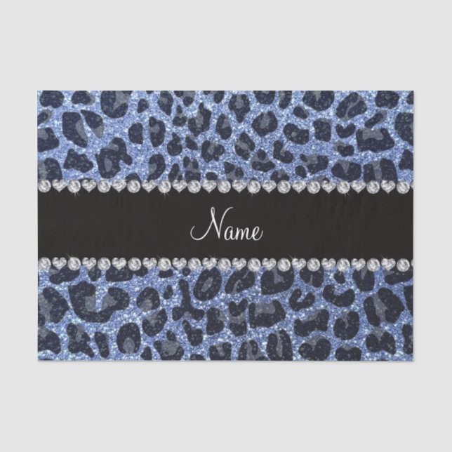 Custom name light blue glitter leopard print tissue paper (Front)