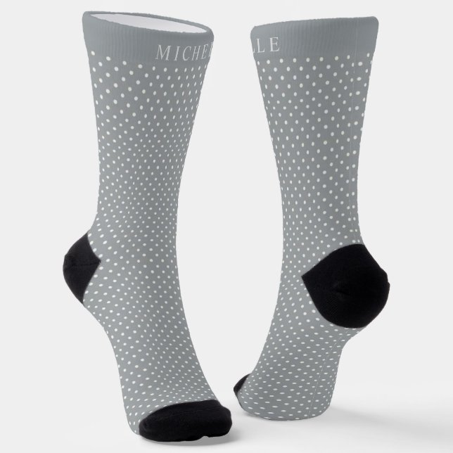 Custom Name Light Bright Grey White Polka Dot Socks (Angled)