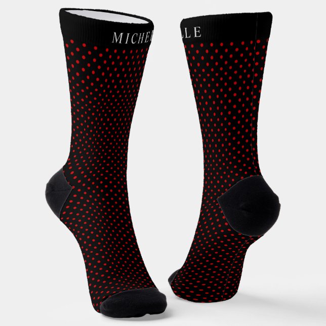 Custom Name Light Dark Red With Black Polka Dot Socks (Angled)