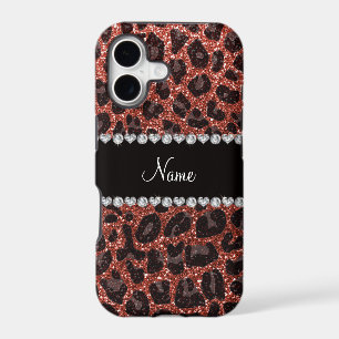 Custom name light orange glitter leopard print