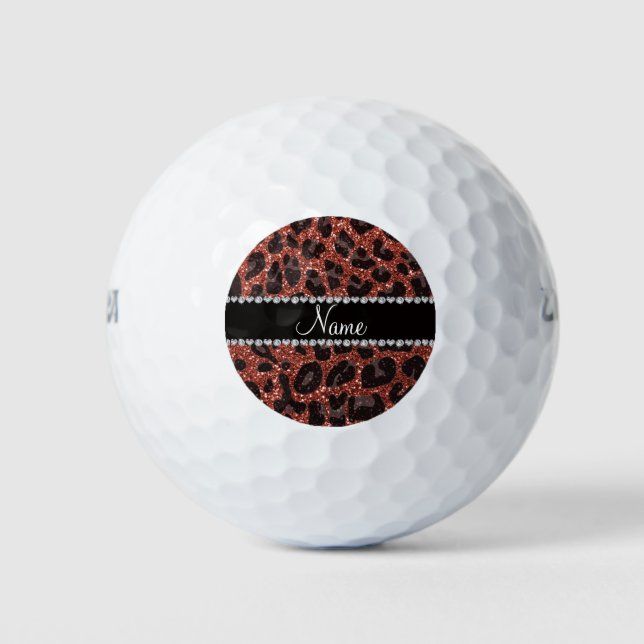 Custom name light orange glitter leopard print golf balls (Front)