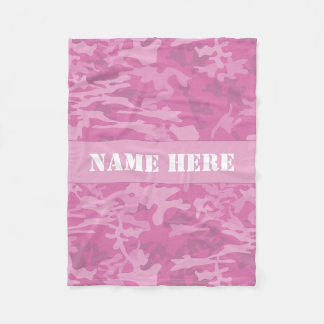 Custom Name Light Pink Camo Pattern Throw Blanket (Front)