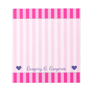 Custom Name + Light Pink & Deep Pink Stripes Notepad