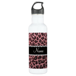 Custom name light pink glitter leopard print 710 ml water bottle