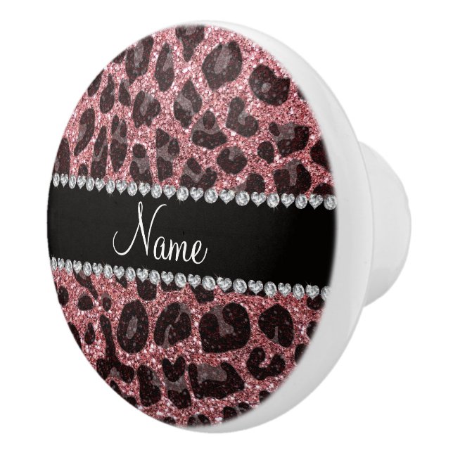 Custom name light pink glitter leopard print ceramic knob (Right)