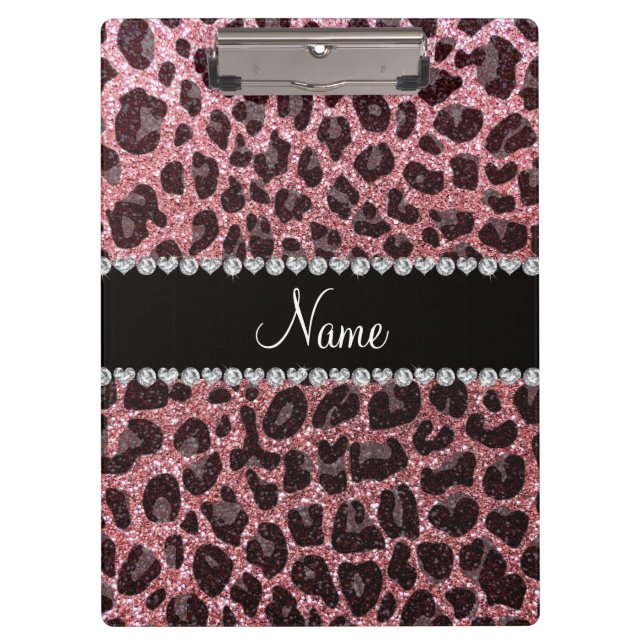 Custom name light pink glitter leopard print clipboard (Front)