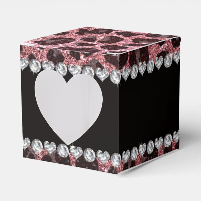 Custom name light pink glitter leopard print favour box (Front Side)