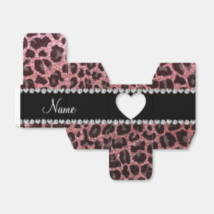 Custom name light pink glitter leopard print favour box