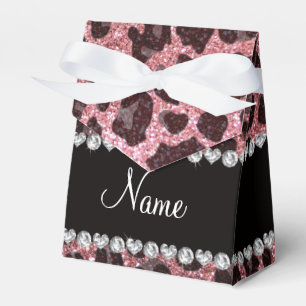 Custom name light pink glitter leopard print favour box