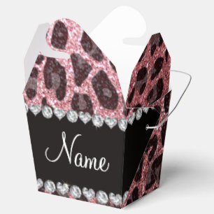 Custom name light pink glitter leopard print favour box
