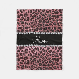 Custom name light pink glitter leopard print fleece blanket