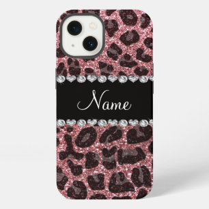 Custom name light pink glitter leopard print iPhone case