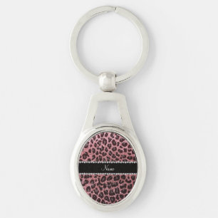 Custom name light pink glitter leopard print key ring