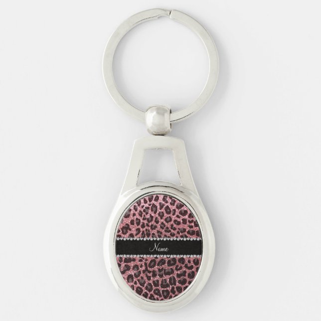 Custom name light pink glitter leopard print key ring (Front)