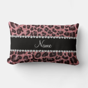 Custom name light pink glitter leopard print lumbar cushion